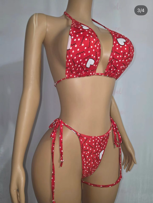 Heart Tie Bikini With Garter