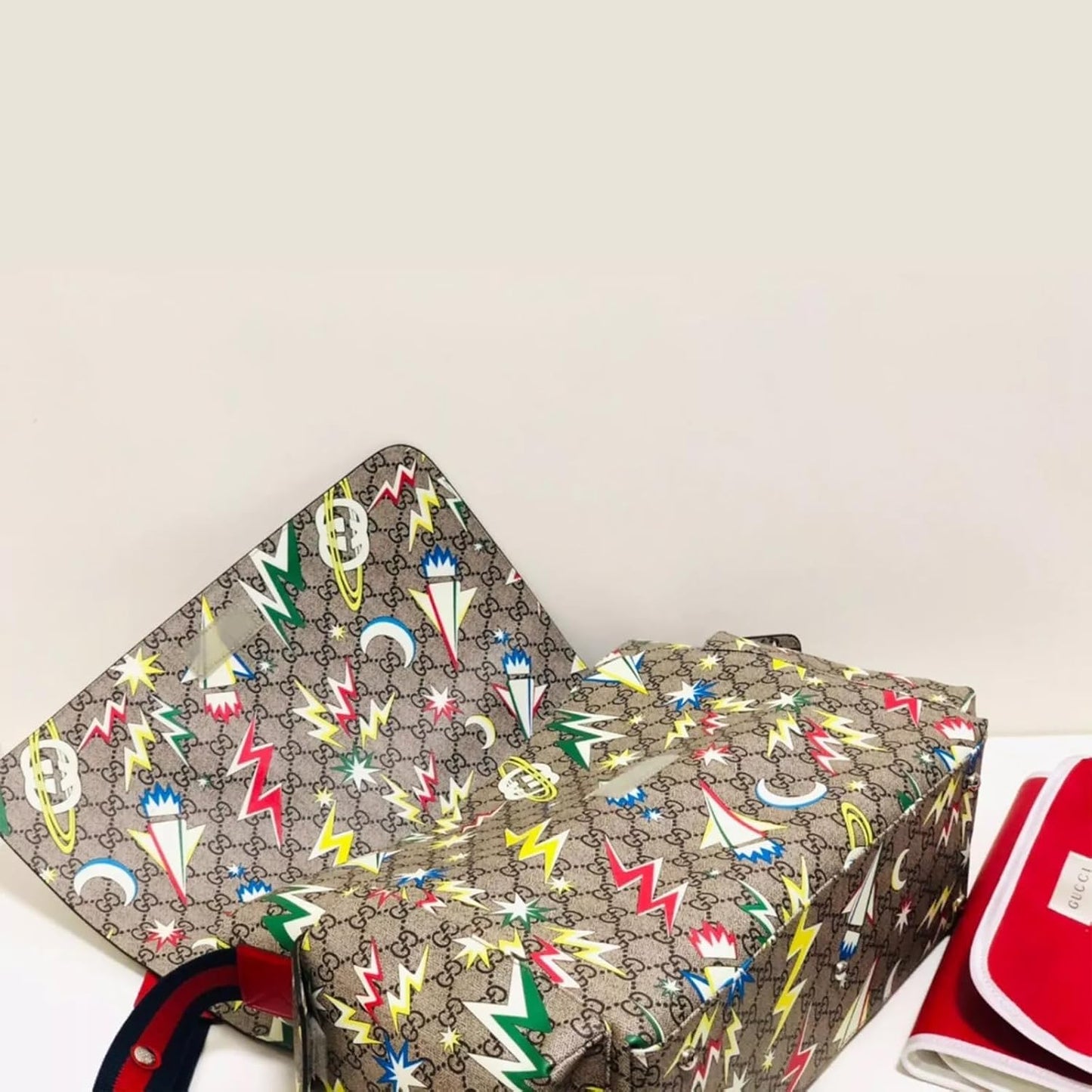 Gucci Supreme Gg Canvas Baby Diaper Changing Bag Italy Grey Handbag Tote NEW