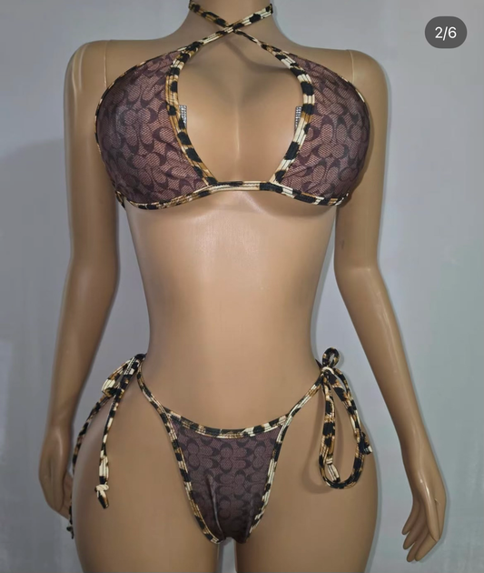 Coach Cheetah Print Tie Bikini