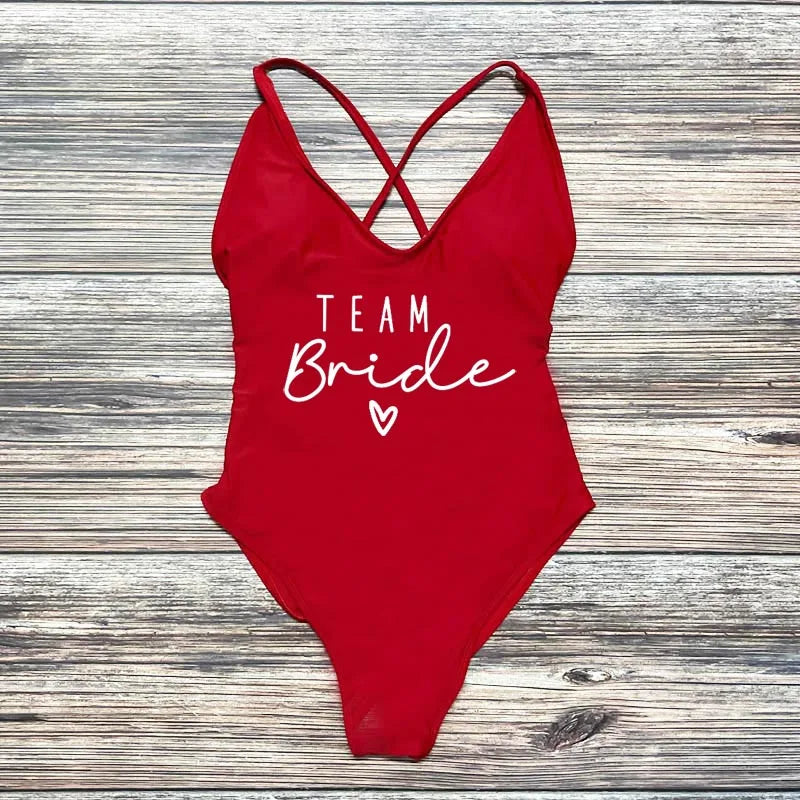 S-3XL Gold Print Team Bride One-Piece Swimsuit Squad Women Swimwear Sexy Padded Bachelorette Party Bathing Suit Summer Beachwear