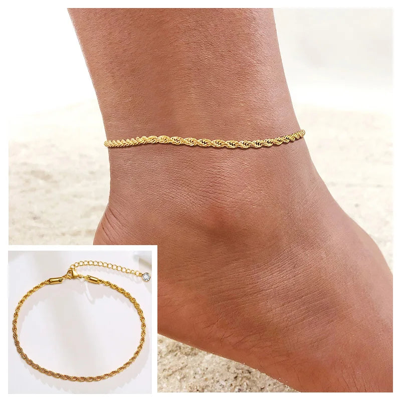 Snake Chain Anklet for Women Girls Adjustable Summer Beach Chain Anklet Bracelet Mother's Day Gifts Stainless Steel Not Allergic