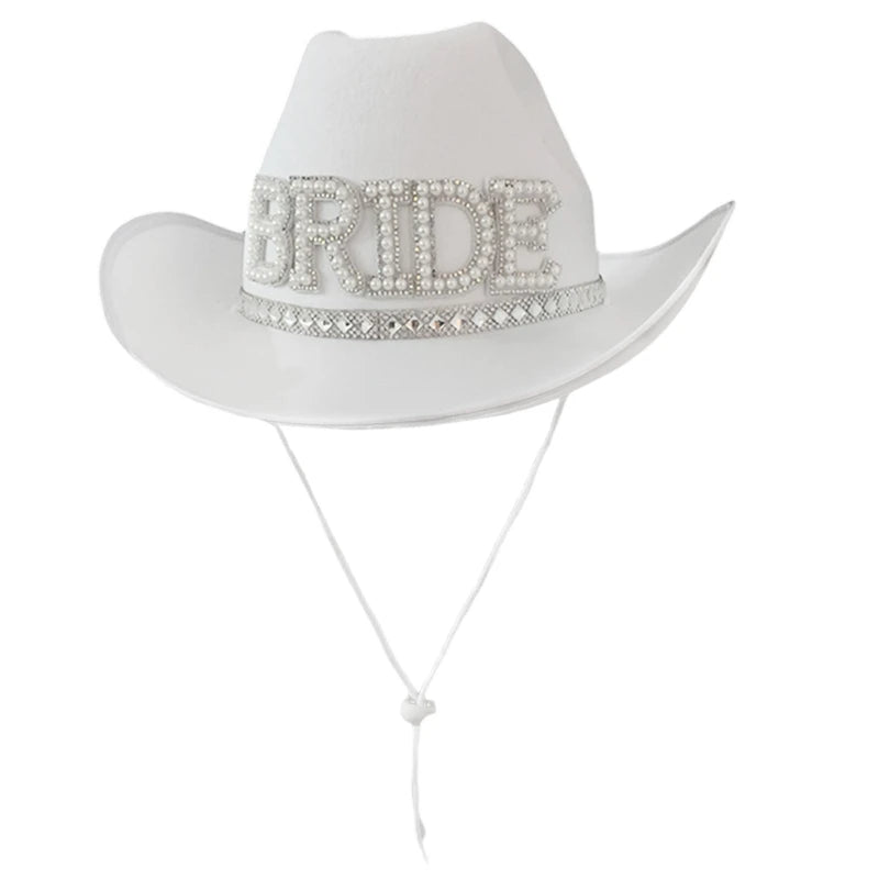 Bride Letter Cowgirl Hat Novelty Large Brim Hat Summer Beach Hat Cowgirl Hat