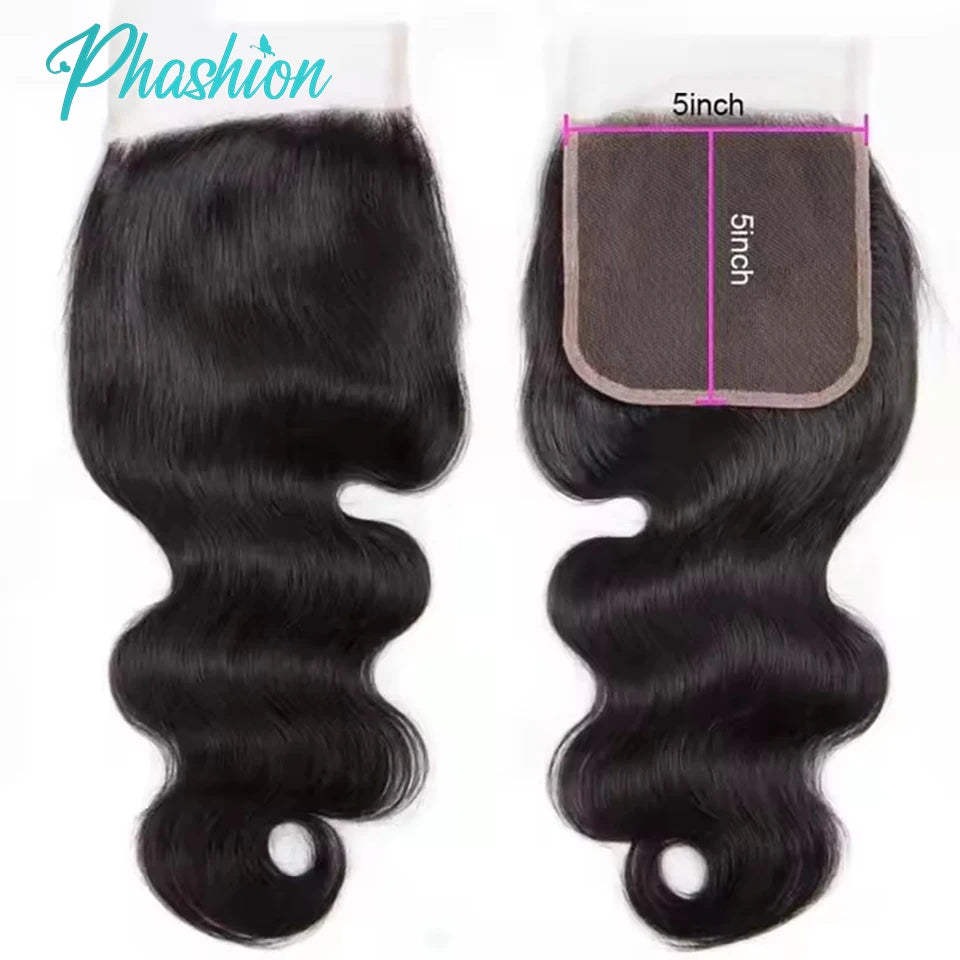 Phashion 26 Inch 4x4 5X5 Body Wave Lace Closure Only Pre Plucked Swiss Transparent 100 Remy Human Hair For Black Women Full Soft