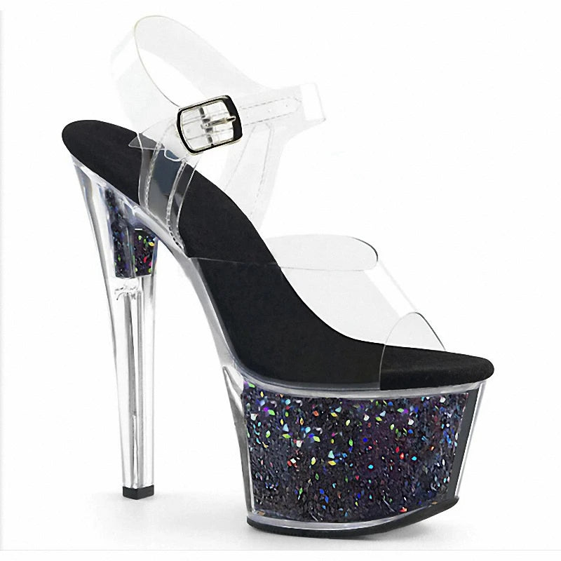 Exotic Elegant Sexy Fetish Flash 17cm Crossdresser Stripper Heels Bride Catwalk Platform Sandals Peep Toe 7Inch Women's Shoes