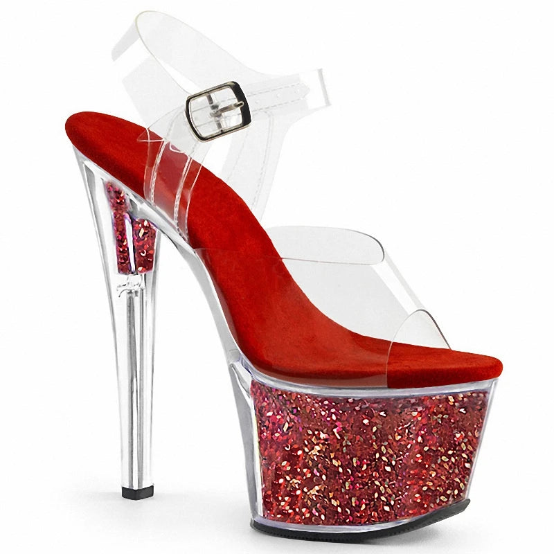 Exotic Elegant Sexy Fetish Flash 17cm Crossdresser Stripper Heels Bride Catwalk Platform Sandals Peep Toe 7Inch Women's Shoes