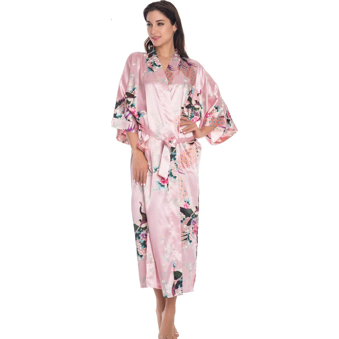 Print Flower Long Kimono Bathrobe Gown Sexy Women Half Sleeve Wedding Robe Nightgown Spring Summer Rayon Home Dress Sleepwear