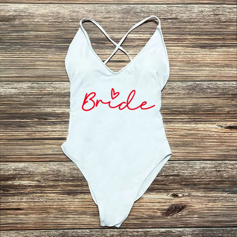 S-3XL Gold Print Team Bride One-Piece Swimsuit Squad Women Swimwear Sexy Padded Bachelorette Party Bathing Suit Summer Beachwear