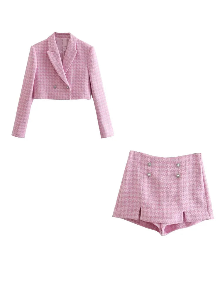 Klacwaya Tweed Set 2 Piece Chic Blazer Women Suit Shorts Sets Women 2022 Suit With Shorts For Women Female Suits