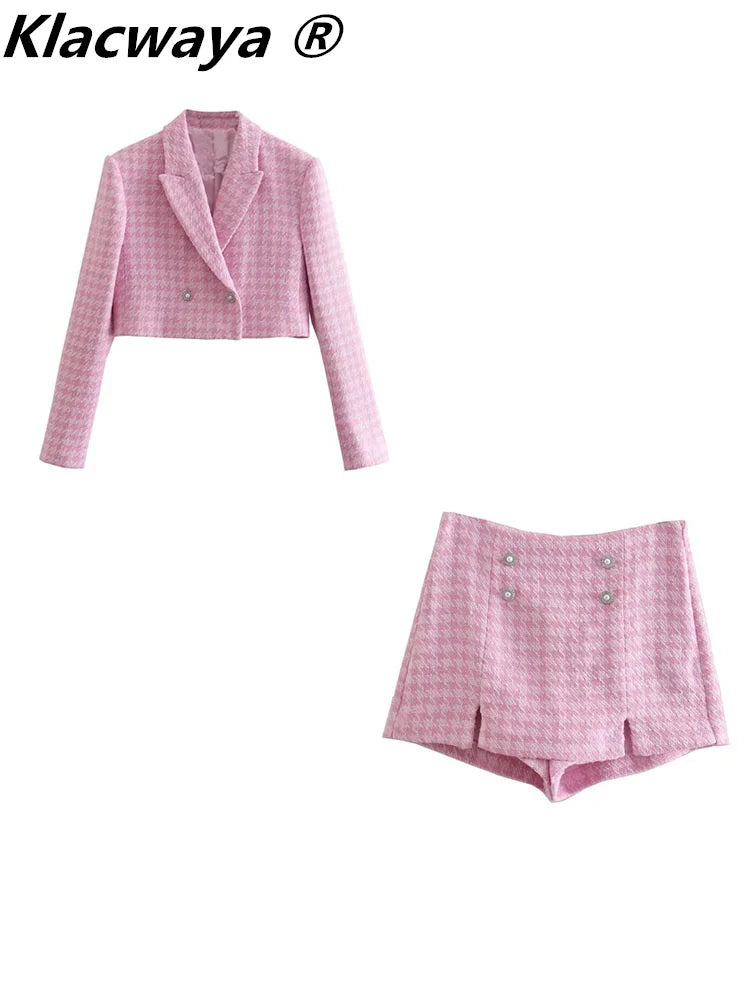 Klacwaya Tweed Set 2 Piece Chic Blazer Women Suit Shorts Sets Women 2022 Suit With Shorts For Women Female Suits