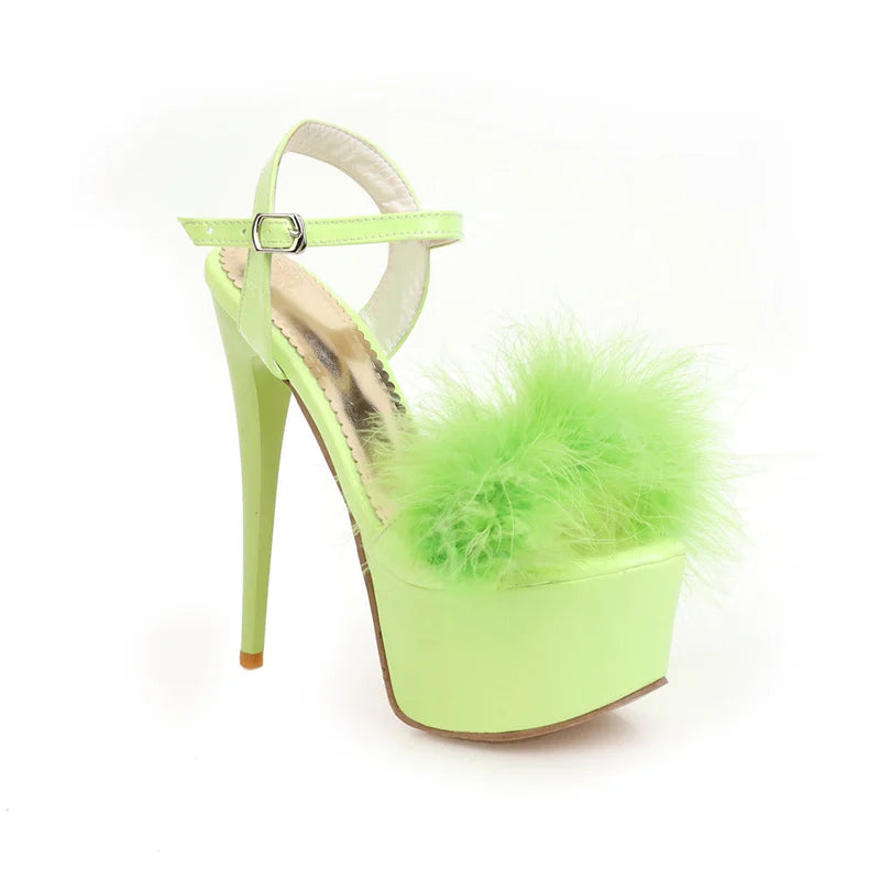 Gladiator Sandals Women Summer Platform High Heels Wedding Party Shoes Sexy Pink Red Blue Feather Dance Shoes Female Large Size