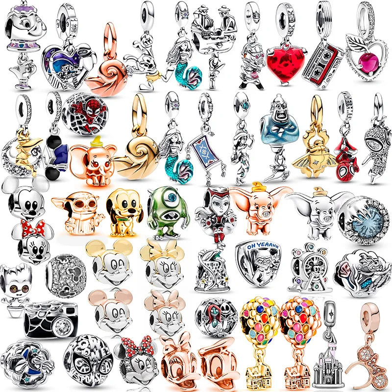 Disney Mickey Minnie Ice and Snow Princess Cartoon Series Pendant DIY Large Hole Zinc Charm Jewelry