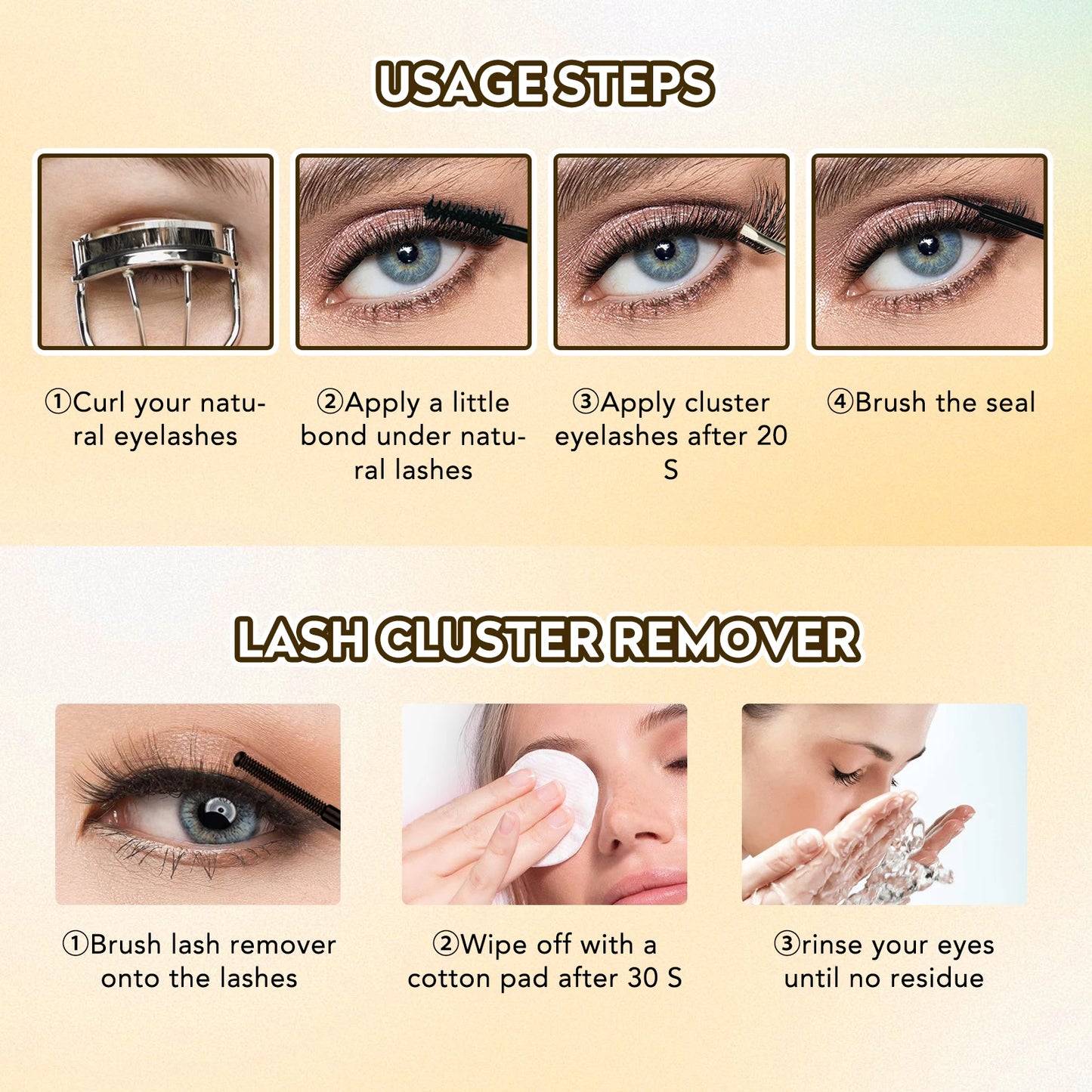 Gollee 168pcs DIY Cluster Lash Kit 2 IN 1 Bond and Seal 8ml Lasting 3Days Lash Remover Home Use False Eyelash Adhesive Seal tool