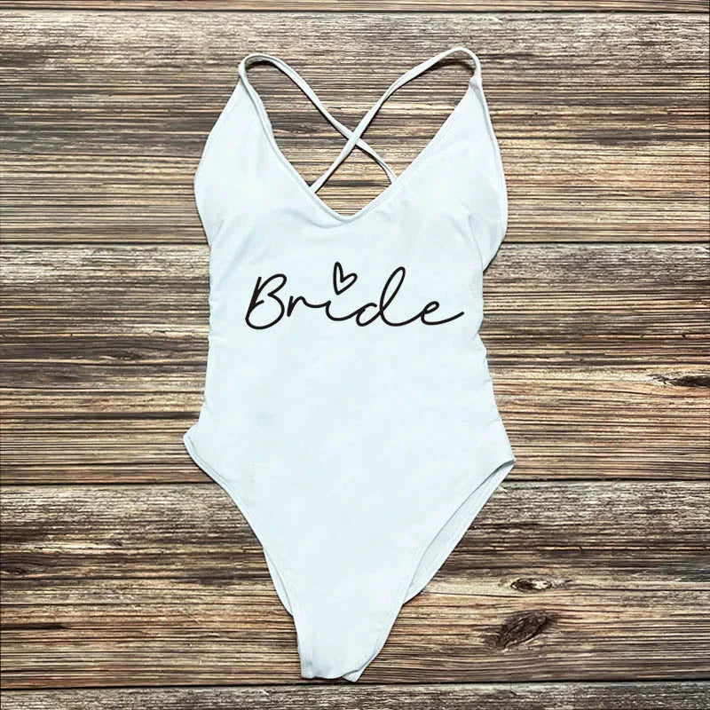 S-3XL Gold Print Team Bride One-Piece Swimsuit Squad Women Swimwear Sexy Padded Bachelorette Party Bathing Suit Summer Beachwear