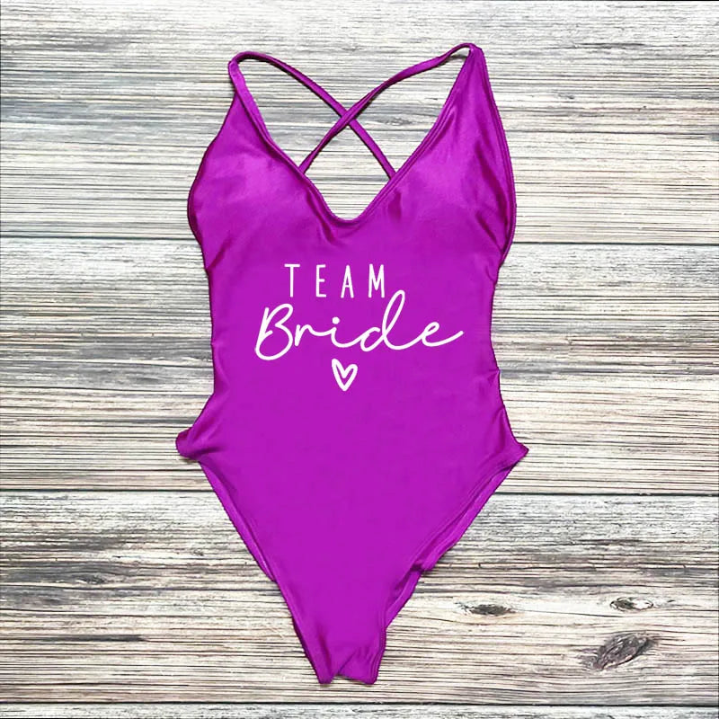 S-3XL Gold Print Team Bride One-Piece Swimsuit Squad Women Swimwear Sexy Padded Bachelorette Party Bathing Suit Summer Beachwear