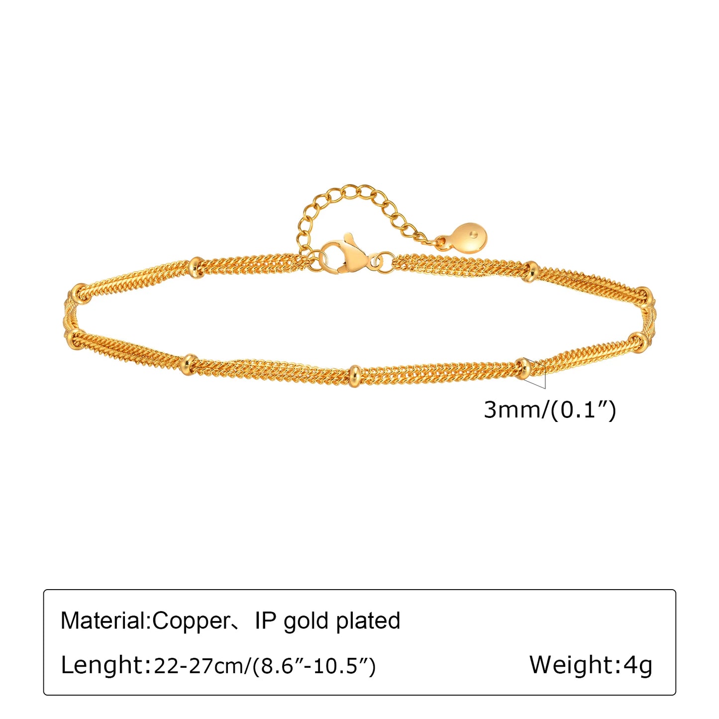 Anklet Bracelet on Legs Stainless Steel ,waterproof Adjustable Beach Beaded Ball Cuban Link Summer Boho Foot Jewelry for Women