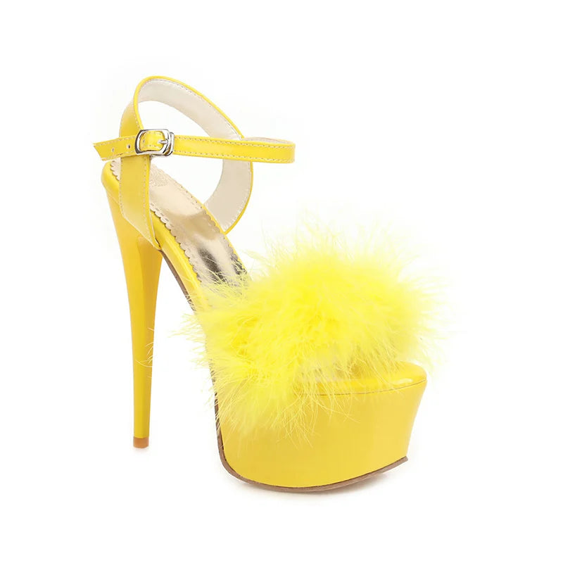 Gladiator Sandals Women Summer Platform High Heels Wedding Party Shoes Sexy Pink Red Blue Feather Dance Shoes Female Large Size