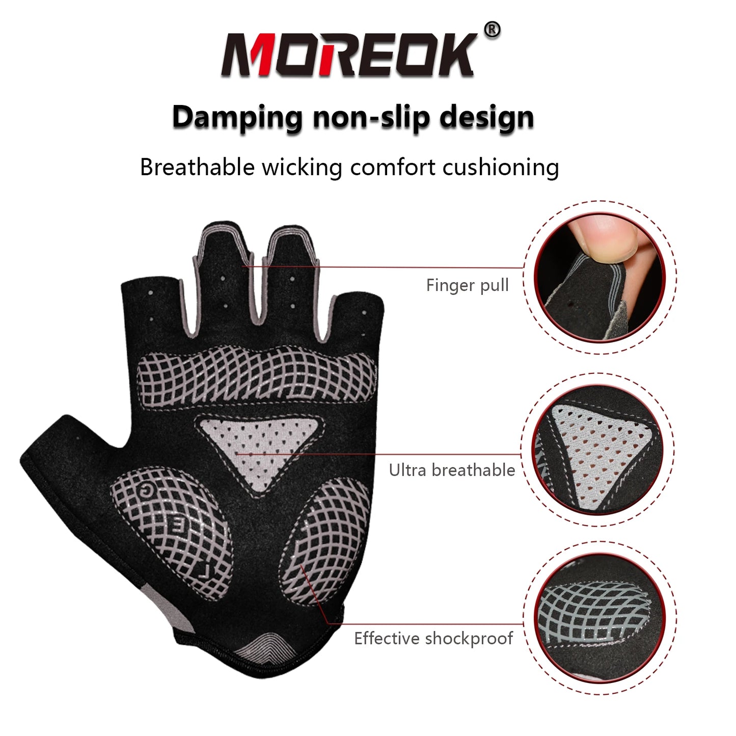 MOREOK Cycling Gloves Half Finger Bike Gloves 5MM Silicone Pads Pads Bicycle Gloves Shock-Absorbing Mountain Bike Gloves Anti