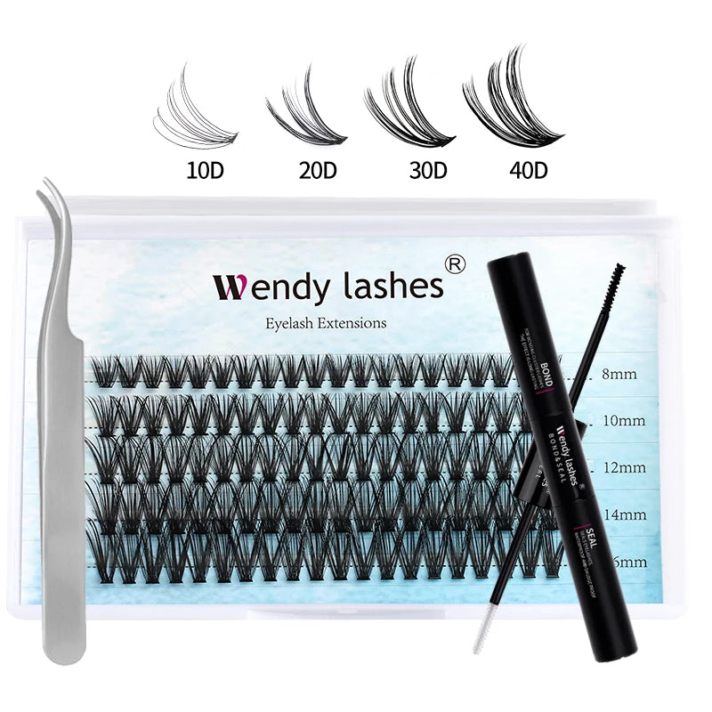 Wendy Lashes 60D/80D Lash Extension Kit 8-16mm Mix Lashes and Bond and Tweezers Faux Mink Eyelash Cilios Eyelash Supplies