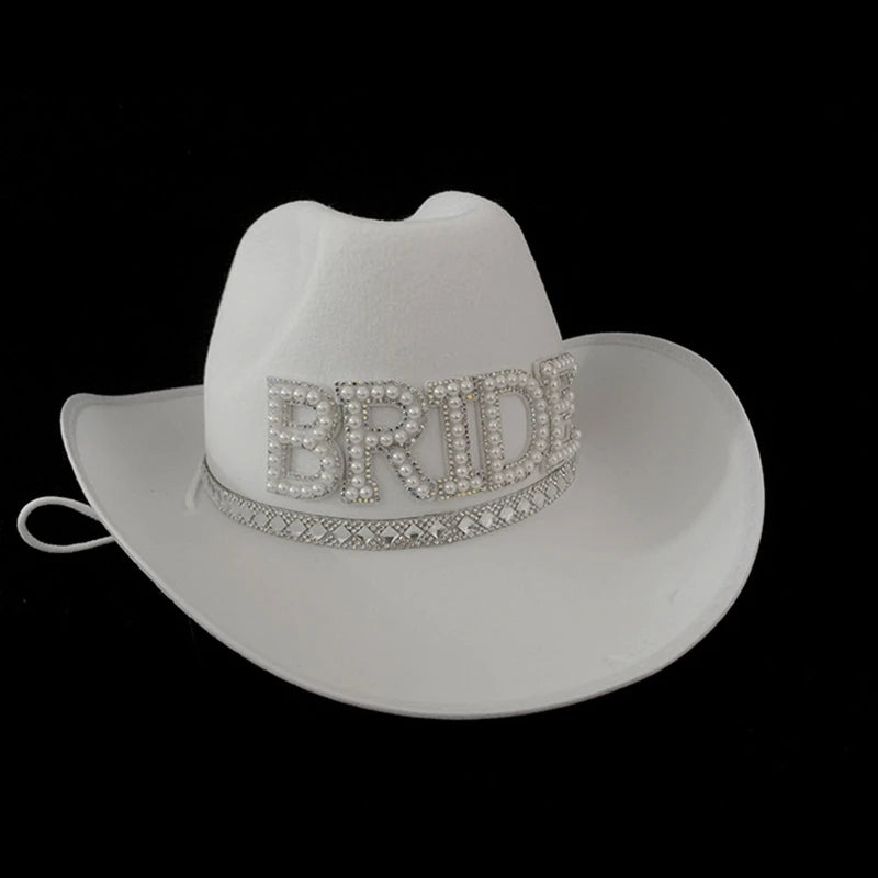 Bride Letter Cowgirl Hat Novelty Large Brim Hat Summer Beach Hat Cowgirl Hat