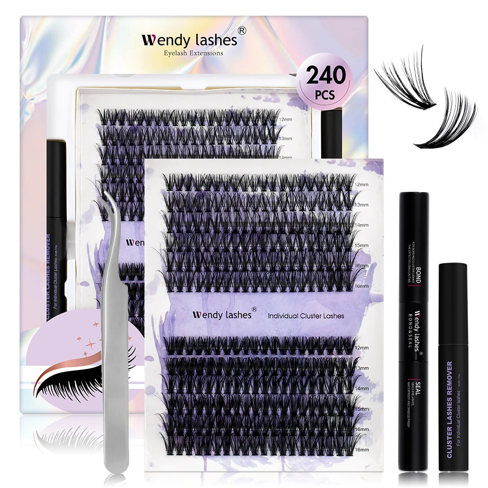 Wendy Lashes 60D/80D Lash Extension Kit 8-16mm Mix Lashes and Bond and Tweezers Faux Mink Eyelash Cilios Eyelash Supplies