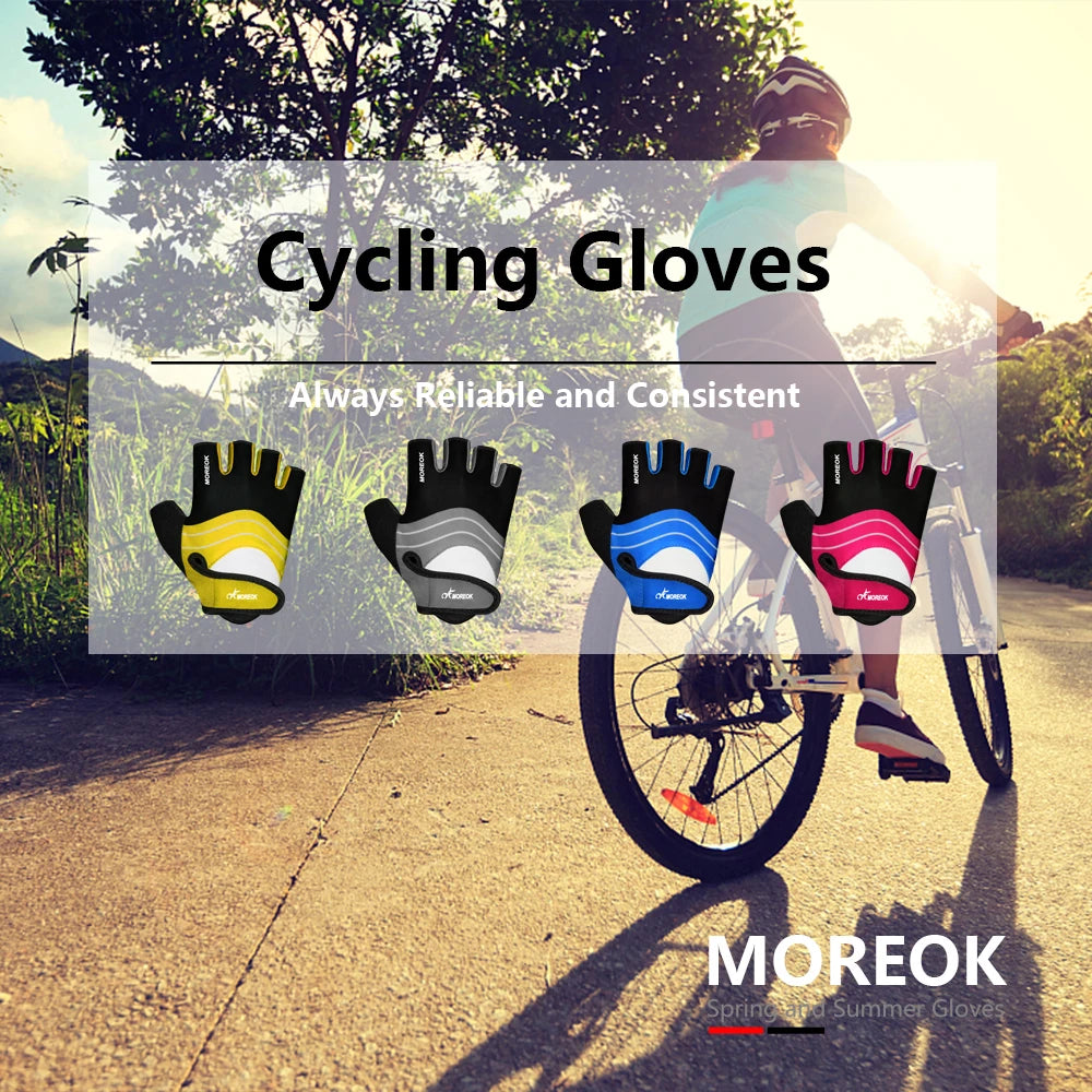 MOREOK Cycling Gloves Half Finger Bike Gloves 5MM Silicone Pads Pads Bicycle Gloves Shock-Absorbing Mountain Bike Gloves Anti