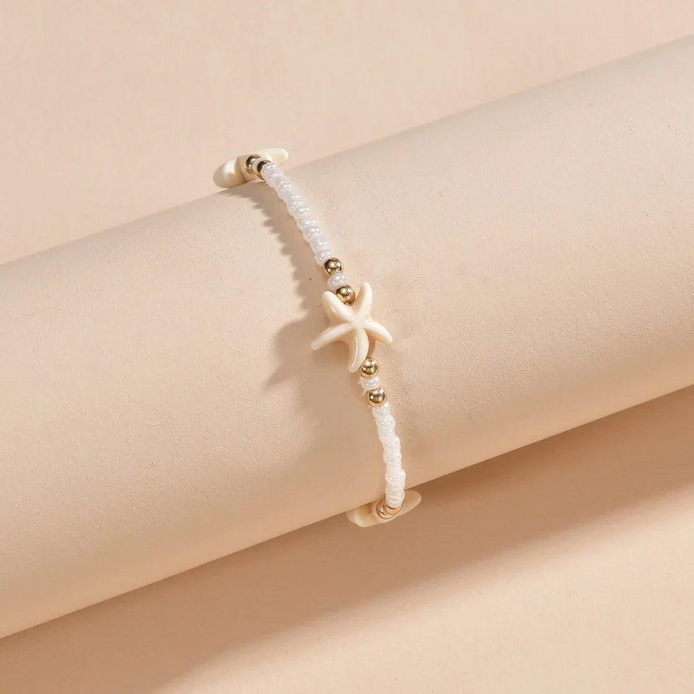 Simple Beaded Weaving Adjustable Starfish Anklets For Women Rope Chain Ankle Bracelet Beach Jewelry Summer Accessories