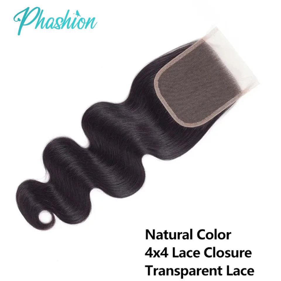 Phashion 26 Inch 4x4 5X5 Body Wave Lace Closure Only Pre Plucked Swiss Transparent 100 Remy Human Hair For Black Women Full Soft
