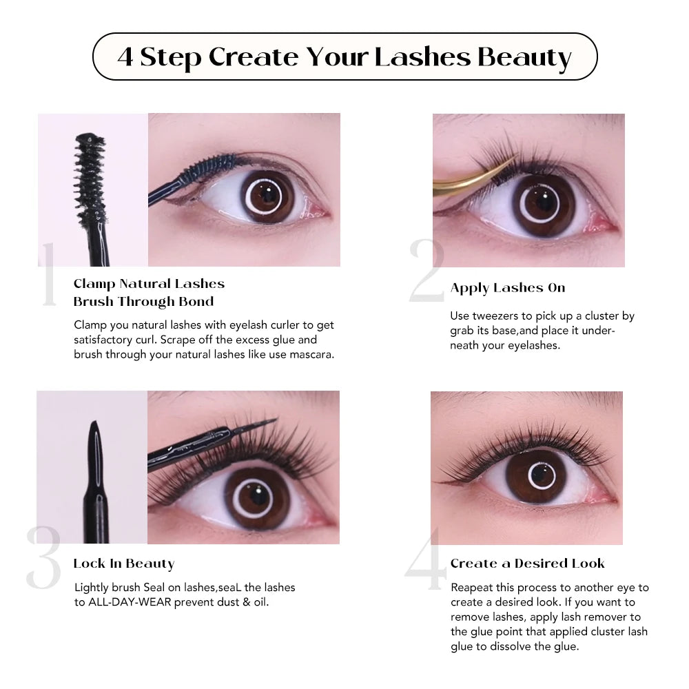 Gollee 168pcs DIY Cluster Lash Kit 2 IN 1 Bond and Seal 8ml Lasting 3Days Lash Remover Home Use False Eyelash Adhesive Seal tool