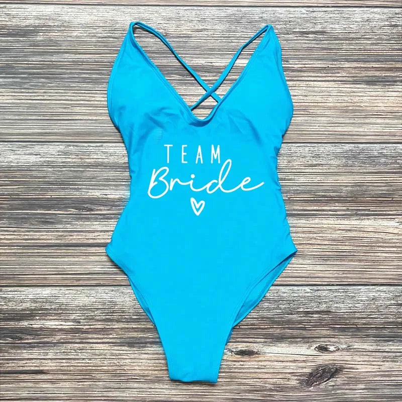 S-3XL Gold Print Team Bride One-Piece Swimsuit Squad Women Swimwear Sexy Padded Bachelorette Party Bathing Suit Summer Beachwear