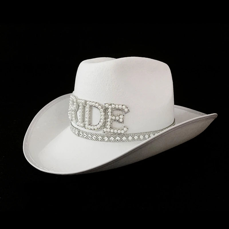 Bride Letter Cowgirl Hat Novelty Large Brim Hat Summer Beach Hat Cowgirl Hat