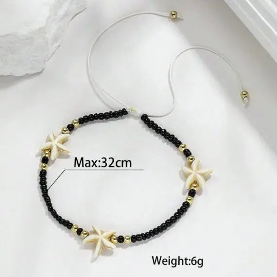 Simple Beaded Weaving Adjustable Starfish Anklets For Women Rope Chain Ankle Bracelet Beach Jewelry Summer Accessories
